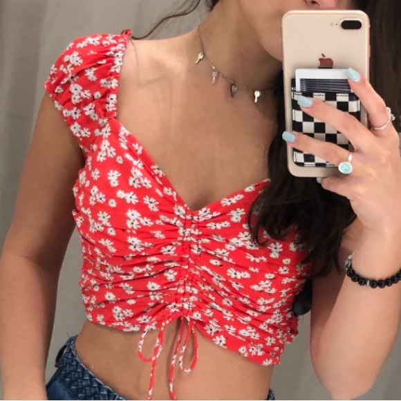 ZARA CINCHED FLORAL CROP TOP - Picture 4 of 6